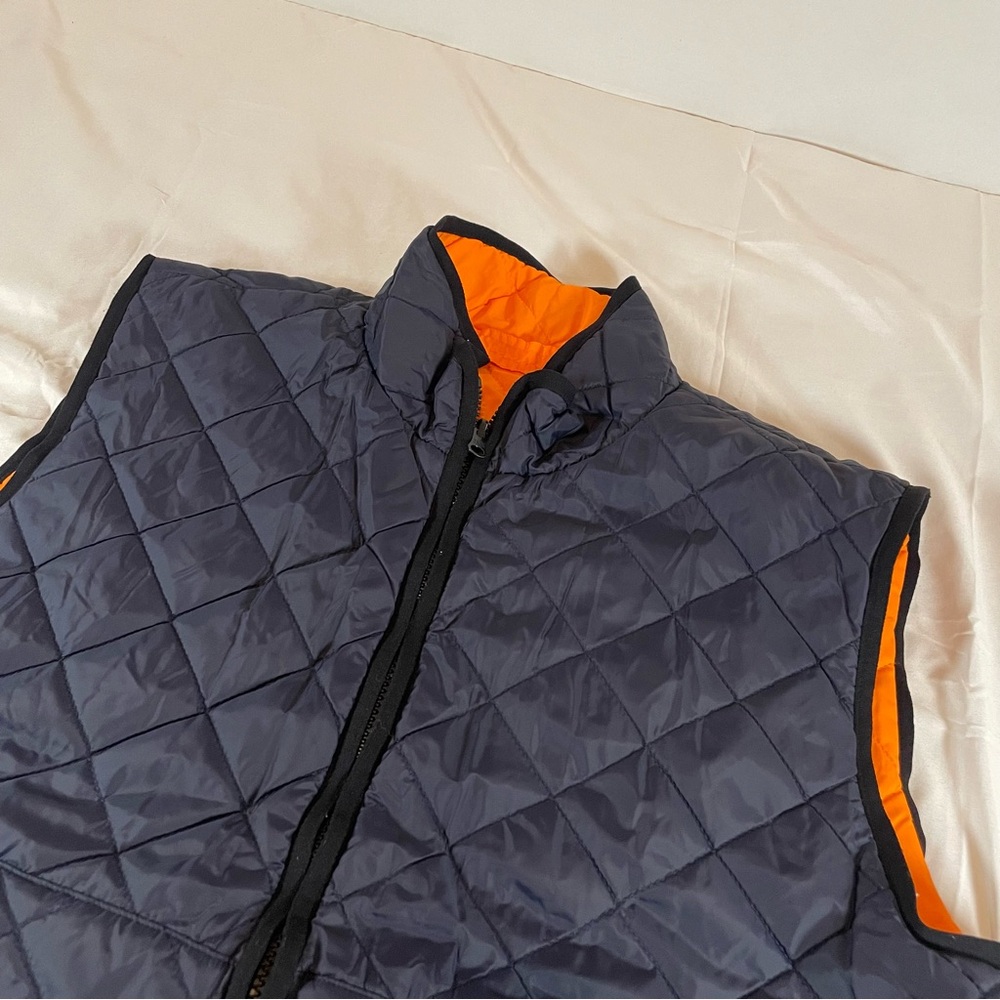 Nautica Reversible Quilted Vest Mens Navy Blue Orange Puffer Full Zip Large